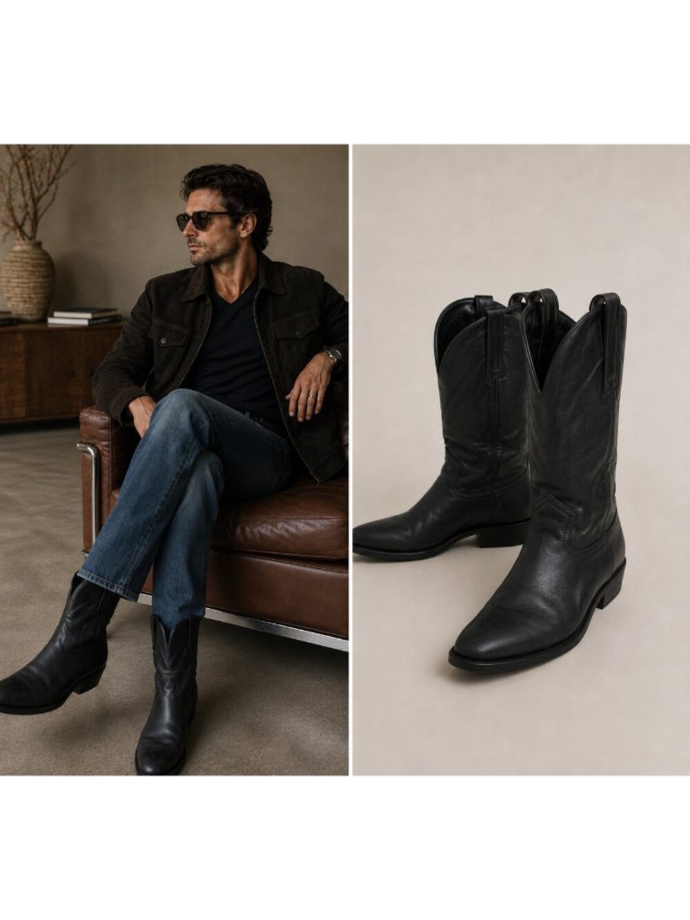 Cuadra Black Leather Western Cowboy Boots Men's Approx US 12 D Mexico Pull On